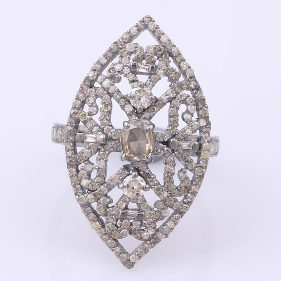 Natural Diamond Gemstone 925 Sterling Silver Victorian Ring