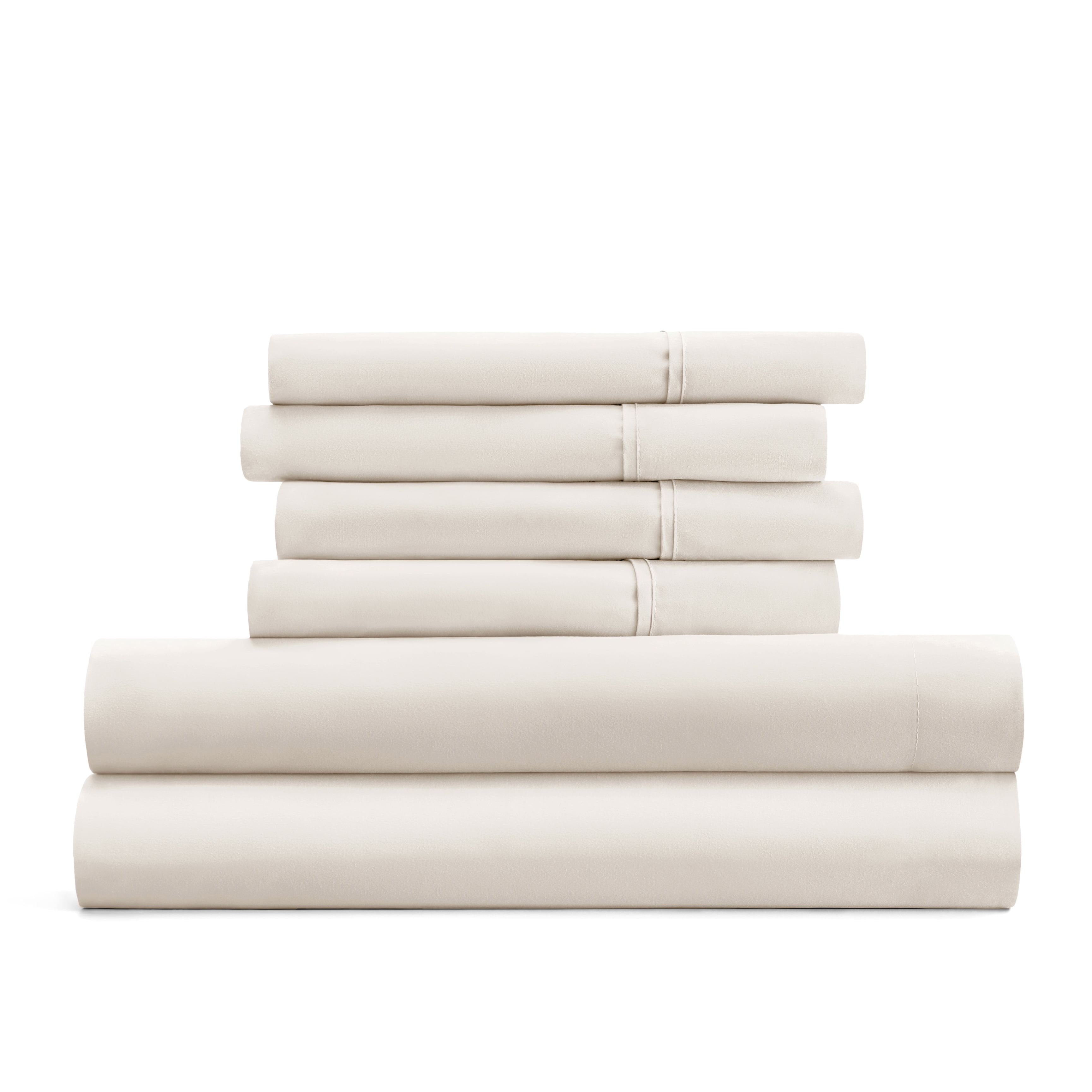California King, Ivory Solid Microfiber 6 Piece Bed Sheet Set, by Noble Linens