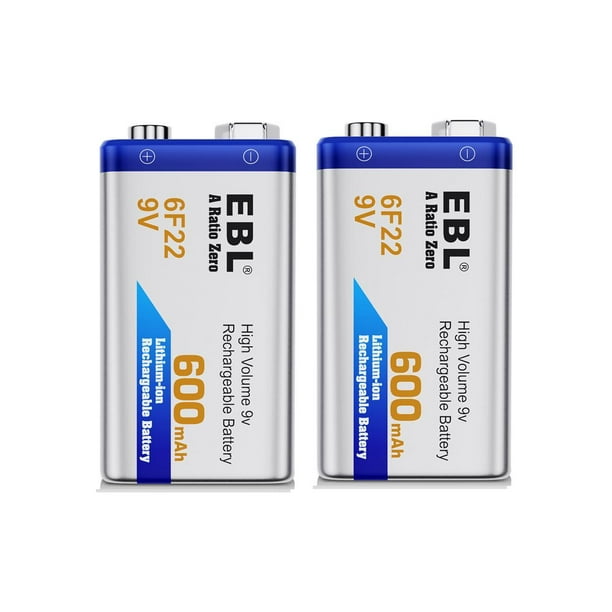 EBL 6F22 9V Battery 600mAh Lithium-ion Rechargeable Batteries - Walmart.com