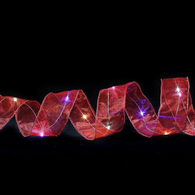 LED Christmas Tree Ribbon,Battery Operated DIY Lace Bow Christmas Tree Decor Holiday Indoor OutdoorWithout Battery10M