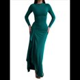 thumbnail image 1 of Vestido Midi Asimétrico con Abertura Irregular, Cuello Redondo, Larga y Cintura Fruncida para Mujer, Color Liso Verde M, 1 of 7