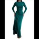 thumbnail image 1 of Vestido Midi Asimétrico con Abertura Irregular, Cuello Redondo, Larga y Cintura Fruncida para Mujer, Color Liso Verde L, 1 of 7