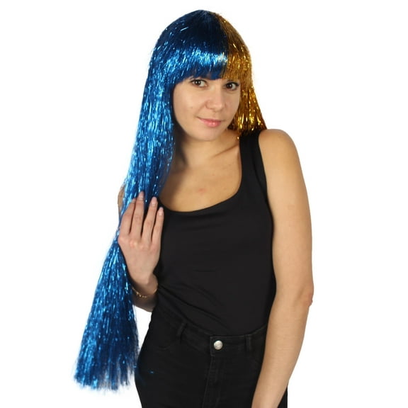 HPO Adult Womens Long Tinsel Wig | Party Ready Fancy Cosplay Halloween Wig | Breathable Capless Cap