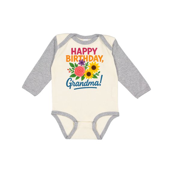Inktastic Happy Birthday Grandma Floral Boys or Girls Long Sleeve Baby Bodysuit