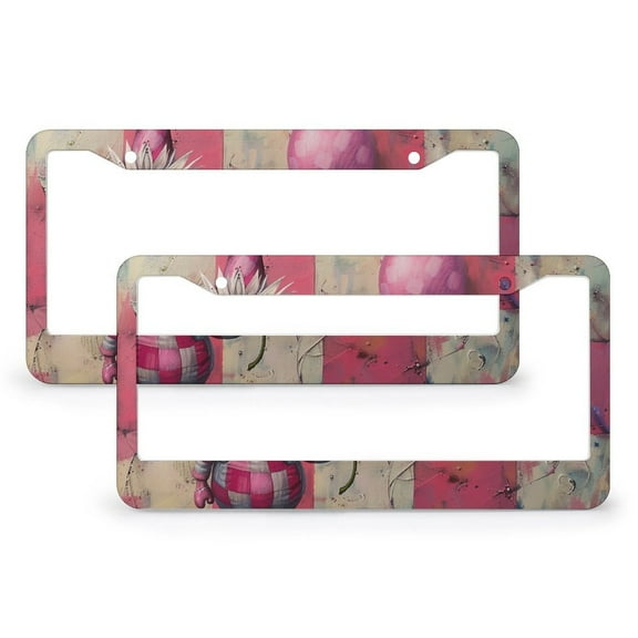 Pink Checkered Gnome And A Balloon License Plate Cover 2 Pieces Mother’s Day Birthday Gifts for Mom from Daughter Son Funny License Plates for Women Men Metal License Plate Frame