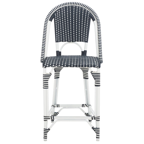 Safavieh California Outdoor Aluminum and Wicker Counter Stool, Navy/White