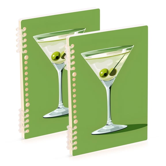 FORMRS 1-Subject Spiral Notebook 8" x 5" College Ruled 60 Refillable Sheet A5 Hard Cover, 2 Pack, Green Martini Glass