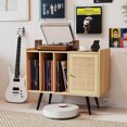 thumbnail image 4 of Gymax Record Player Stand w/ Charging Station & Rattan Cabinet Adjustable Shelf, 4 of 10
