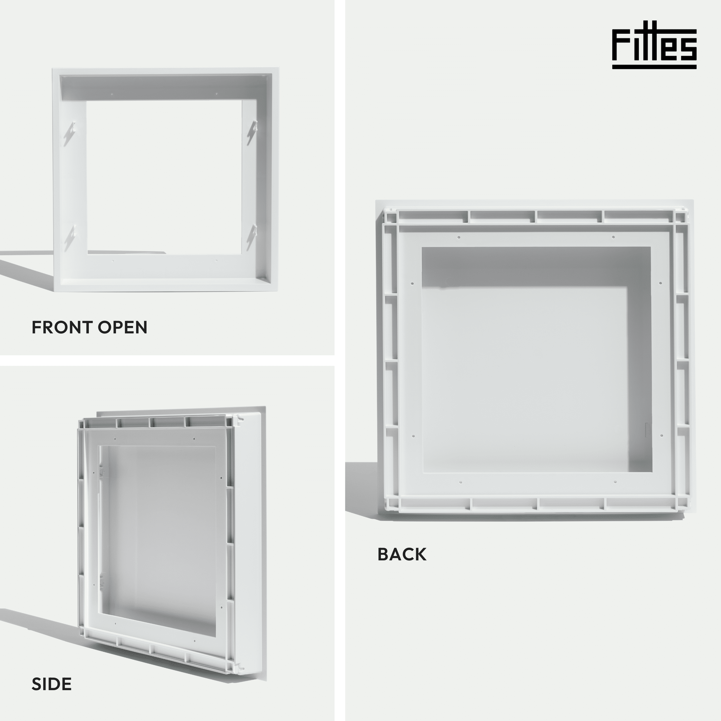 Fittes Framed Exhaust Mount [Lite], Minimalist ABS Plastic Bathroom Ventilation Fan Upgrade Cover for Wall or Ceiling, Easy 15-Min DIY Install, – 14"x14" – Cotton White