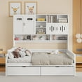 thumbnail image 2 of White Full Size Wood Daybed with Storage: 2 Drawers, Cabinet &amp; Shelf - Bedroom Furniture, 79.8"L x 56.4"W, Solid Wood Frame, Modern Design, 2 of 24