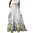 thumbnail image 2 of Gamivast Skirts for Women Elastic Waist Floral Maxi Skirt Tiered Long Skirt with Pockets Boho Skirt Holiday Skirt for Vacation Travel Weekend Wear Outfit White L, 2 of 7
