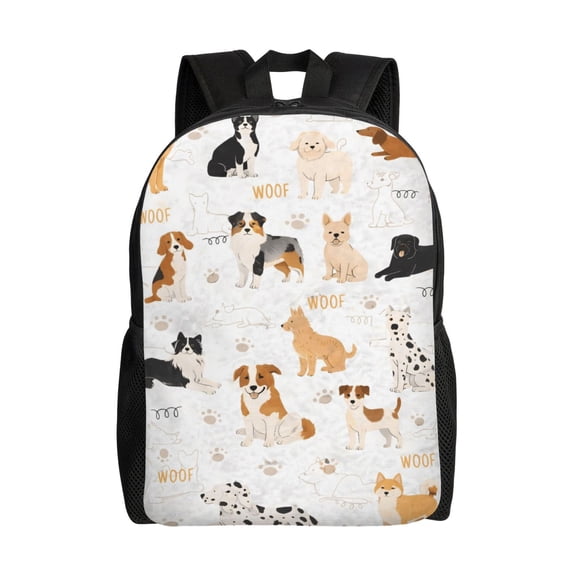 Dog Breeds Cute Puppy Print Pet Lover Backpack Large Capacity Laptop Bag for Men and Women