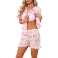 thumbnail image 4 of INSPIRE CHIC Womens Pajama Sets Ruffle Trim Cute Built-in Shelf Bra Button Down Tops with Shorts Sleepwear Lounge Sets M Pink Heart, 4 of 6