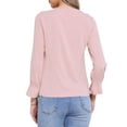 thumbnail image 3 of INSPIRE CHIC Women's Ruffle Blouse Wear-to-Work Elegant V Neck Long Sleeve Dressy Top L Light Pink-1, 3 of 6