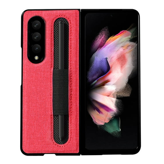 ELEHOLD for Samsung Galaxy Z Fold 4 Luxury Case Cloth Texture Pen Slot Shockproof Anti-Fingerprint Protective Case for Galaxy Z Fold 4,Red