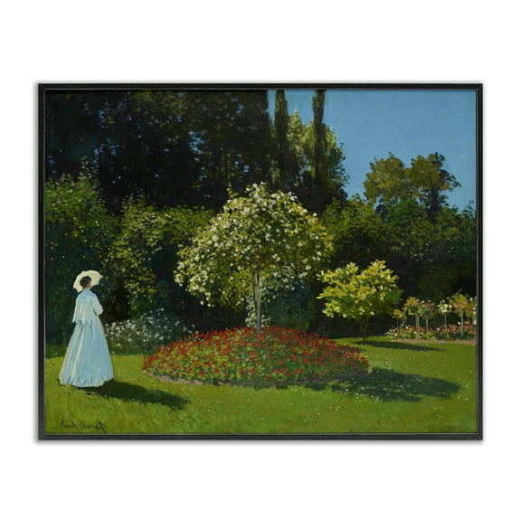 Stupell Industries Classic Monet Lady in Garden Landscape & Nature Painting Black Framed Art Print Wall Art, 14 x 11