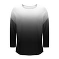 thumbnail image 5 of Women's T-Shirts Linen 3/4 Sleeve Crewneck Gradient Color Casual Dressy Loose Comfy Tunic Tops, 5 of 5