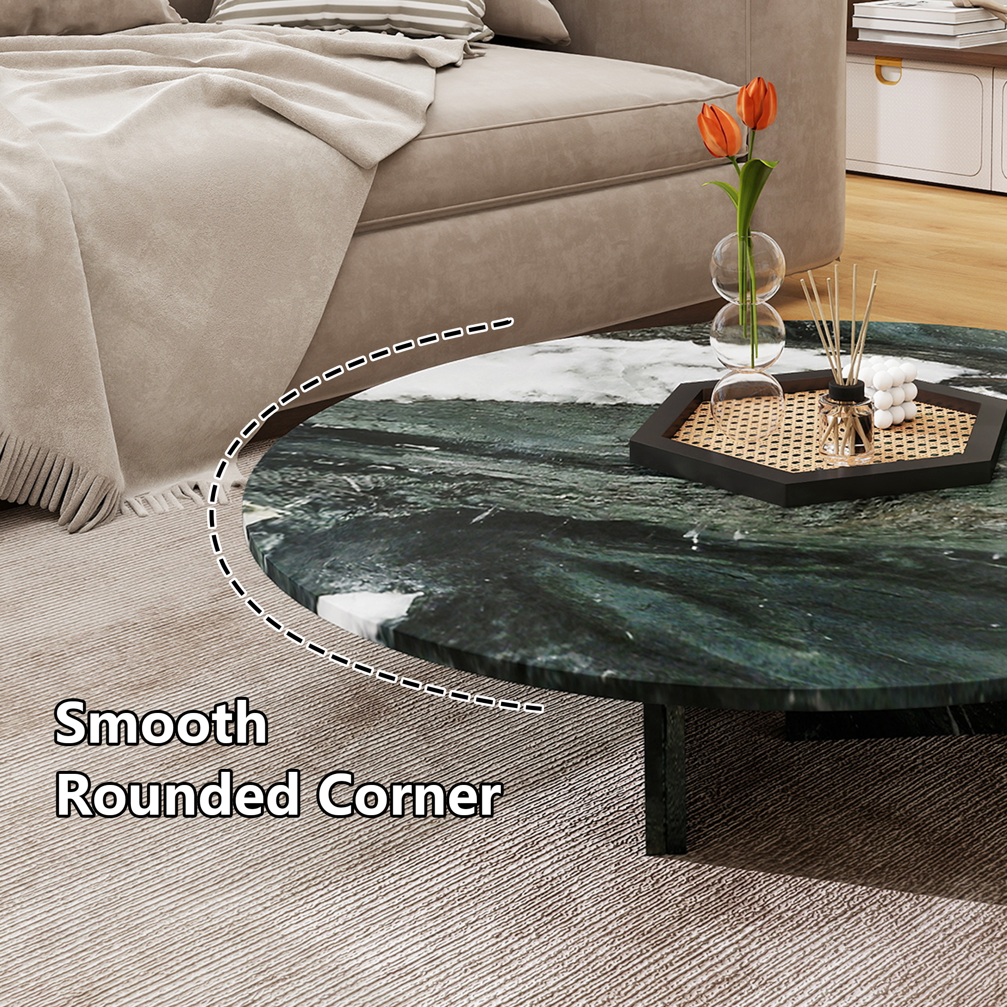 MDQMD Real Marble Coffee Table with Unique Texture for Living Room,Minimalist Luxury Coffee Table for Home Decor,Green