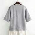 thumbnail image 6 of Boho Summer Linen Shirts for Women Button Down V Neck 3/4 Sleeve T-Shirt Blouse Casual Loose Basic Solid Tunic Tops Light Gray XL, 6 of 7