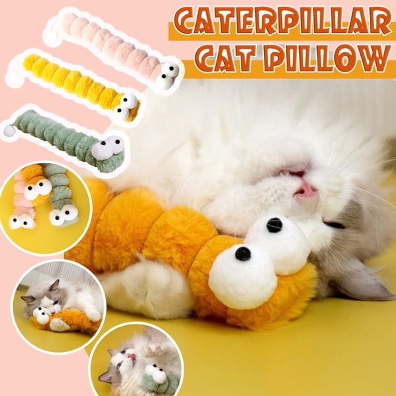 Caterpillar Cat Pillow Plush Toy For Cats, Ultra-Soft Chewable Teaser With Natural Catnip Matatabi Valerian Root For Self-Entertainment Boredom Relief Stress Ease, Interactive