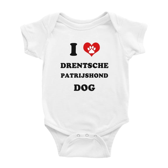 I Heart Drentsche Patrijshond Dog Funny Baby Romper (White, 6-12 Months)
