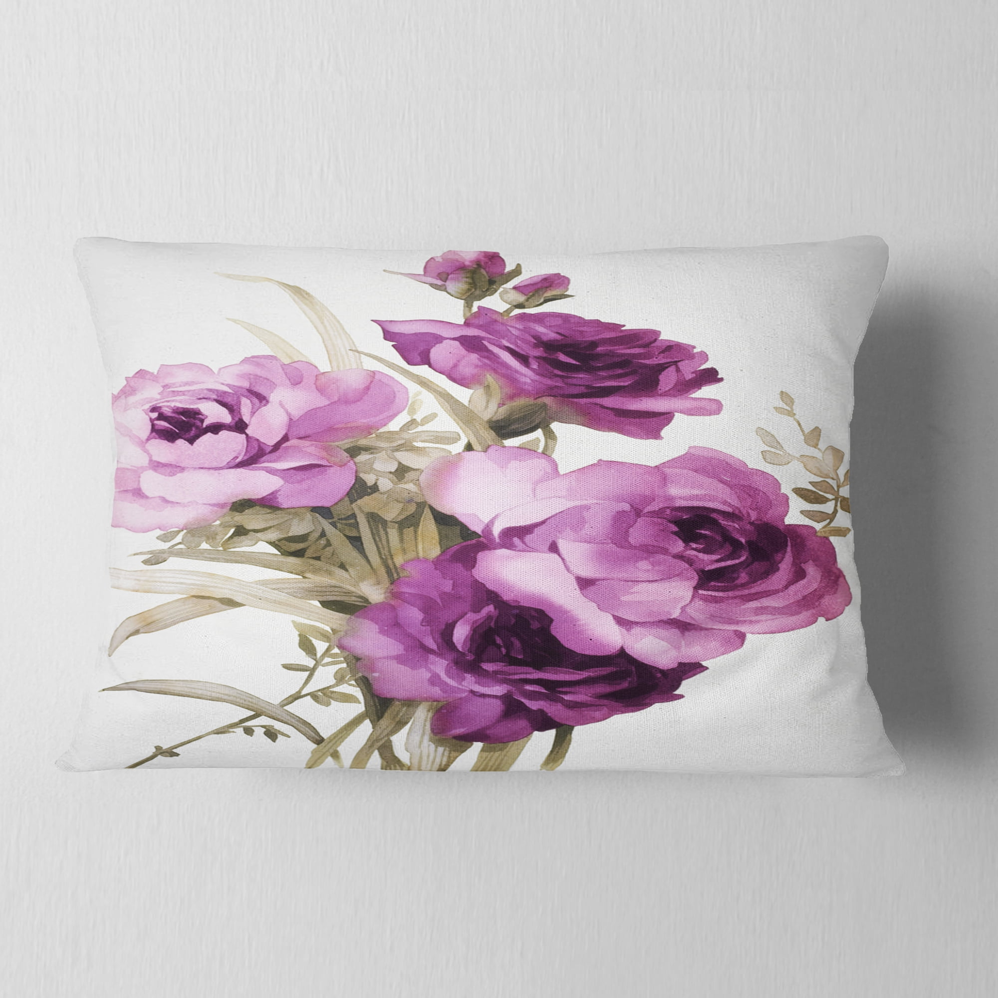Designart Bunch of Purple Flowers - Floral Throw Pillow - 12x20