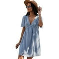 thumbnail image 6 of Summer Dresses for Women Maxi Dress Solid Color V-Neck Short Sleeve Sexy Dress Casual Dress, 6 of 6
