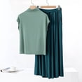thumbnail image 6 of JGGSPWM Women's 2 Piece Pajamas Sets, Short Sleeve Modal Soft Mock Neck Top Matching Wide Leg Pants Summer Lounge Outfits Green XXL, 6 of 6
