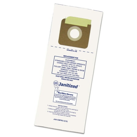 - Janitized Vacuum Filter Bags Designed to Fit Carpet Pro/CleanMax/Fuller/Tennant, 100/CT