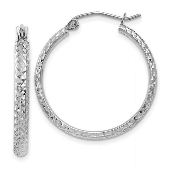 Primal Gold 14 Karat White Gold Diamond-cut 2.8x25mm Lightweight Hoop Earrings