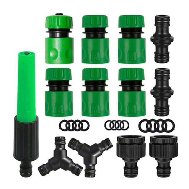 Conectores de grifo para conectar una manguera de jardín. (Pistola rociadora de plástico*1, conexión agua rápida 1/2"*6, conector grifo 3/4"-1/2"*2, Cruce derecho 1/2"*2, te*2, Arandela grande*4, Peque?a Fue él LingWen 8390605481505