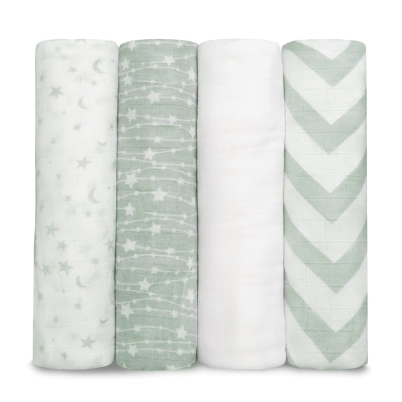 Comfy Cubs Muslin Swaddle Blankets - Neutral Receiving Blanket, Wrap for Boys & Girls (Green)