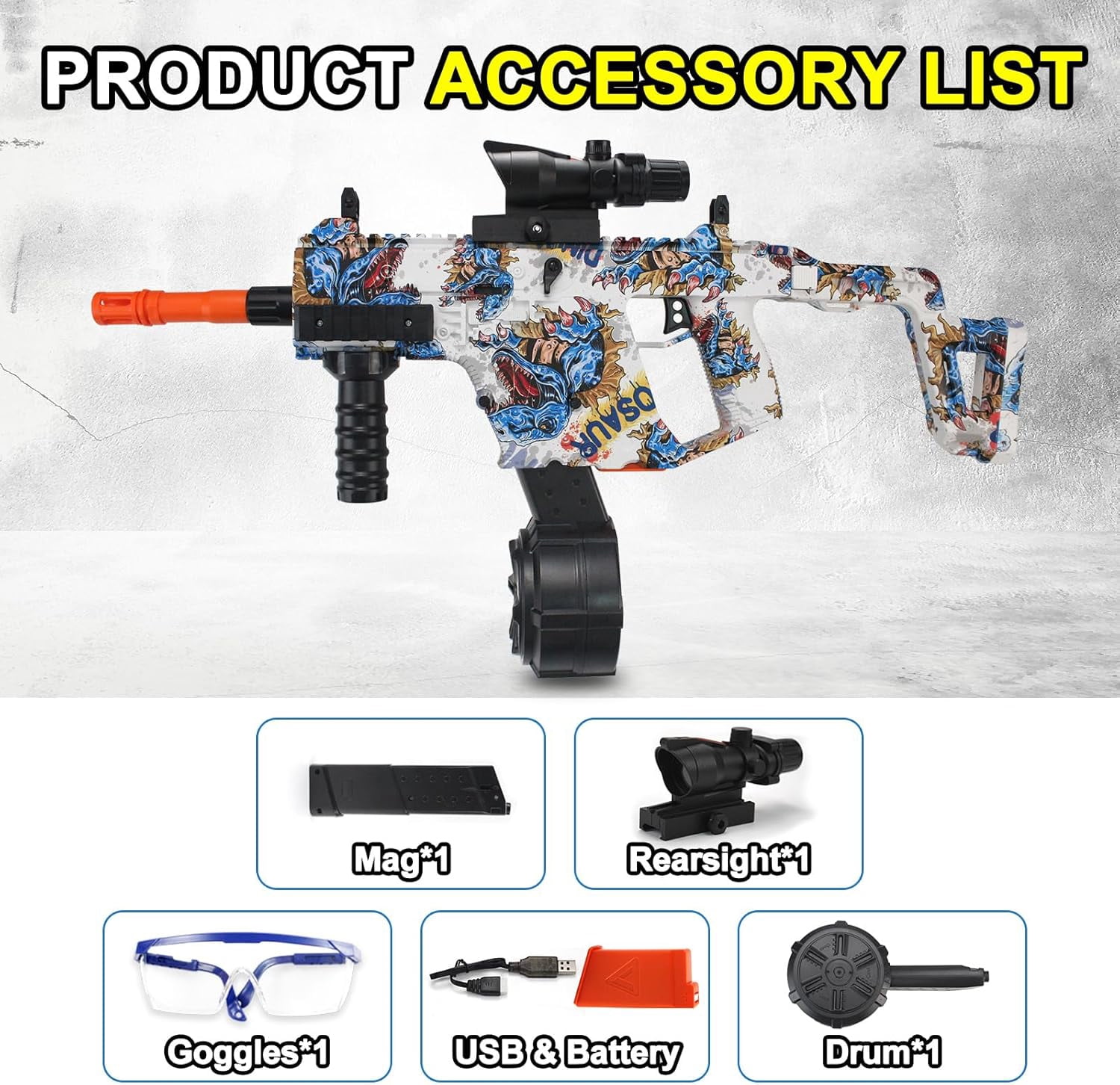 Gel Ball Blaster – Semi & Full Auto Splatter Blaster with Sight, Goggles, 600 Rounds/Min, 100FT Range for 14+ Years Old