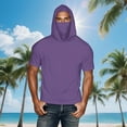 thumbnail image 2 of Fanxing Big and Tall Cooling Sun Shirts for Men with Hood Short Sleeve Lightweight Tees with Masks Fishing Hoodie Purple,L, 2 of 9