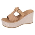 thumbnail image 6 of Platform Espadrilles for Women Peep Toe Slip on Slides Woven Braided T-Strap Wedge Sandals Backless High Heels Casual Summer Footwear Brown Size 6, 6 of 7