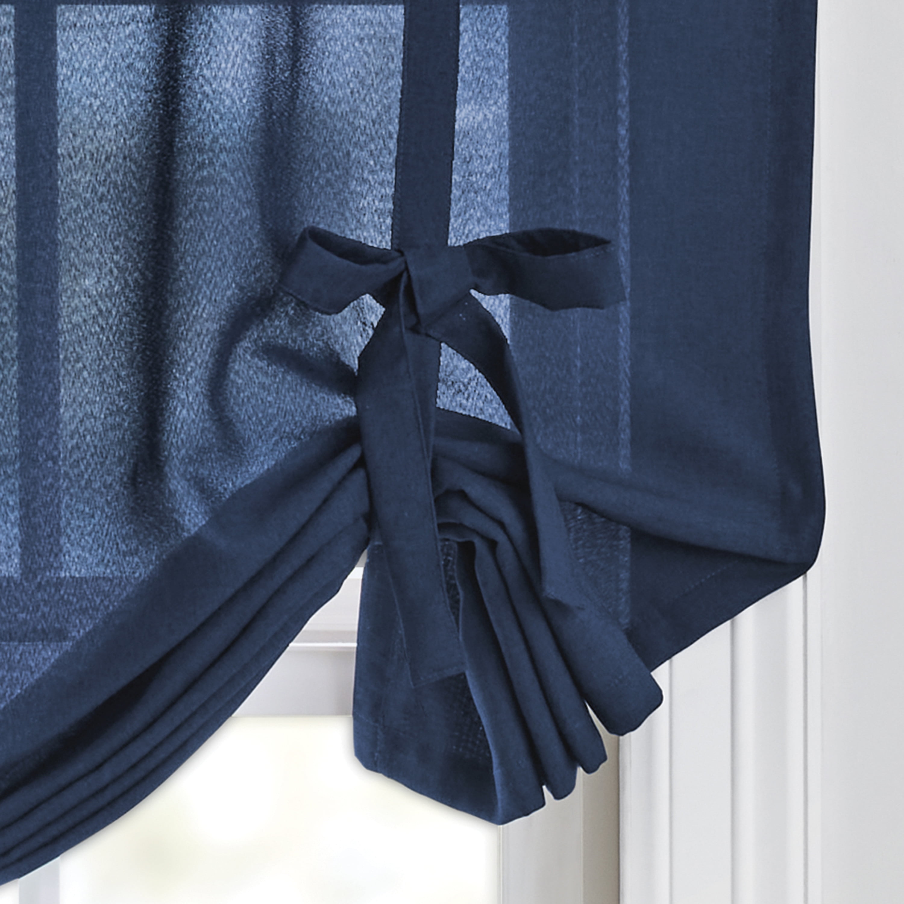 (2 pack) Mainstays Tie Up Balloon Shade 63" Valance, Poletop Blue Cove, Polyester, Sheer, Adult