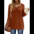 thumbnail image 3 of Blusa Elegante Informal con Cuello en Forma de Corazón y Larga para Mujer, Color Liso, Estilo Túnica, Tipo Suéter. Naranja Rojo M, 3 of 5