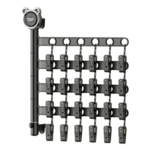 Foldable Wall-Mounted Drying Rack for Socks and Underwear, Plastic Multi-Clip Laundry Organizer (25.5*28cm)