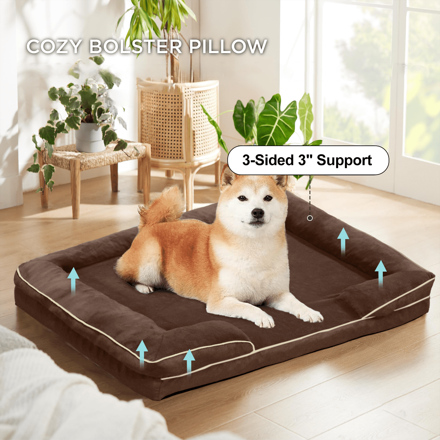 PayUSD Orthopedic Dog Bed for Extra Large Dogs Waterproof Memory Foam Dog Sofa Beds with Sides Non-Slip Bottom and Egg-Crate Foam Dog Bed with Removable Washable Cover,Chocolate(44"Lx32"W x6.5"Th)