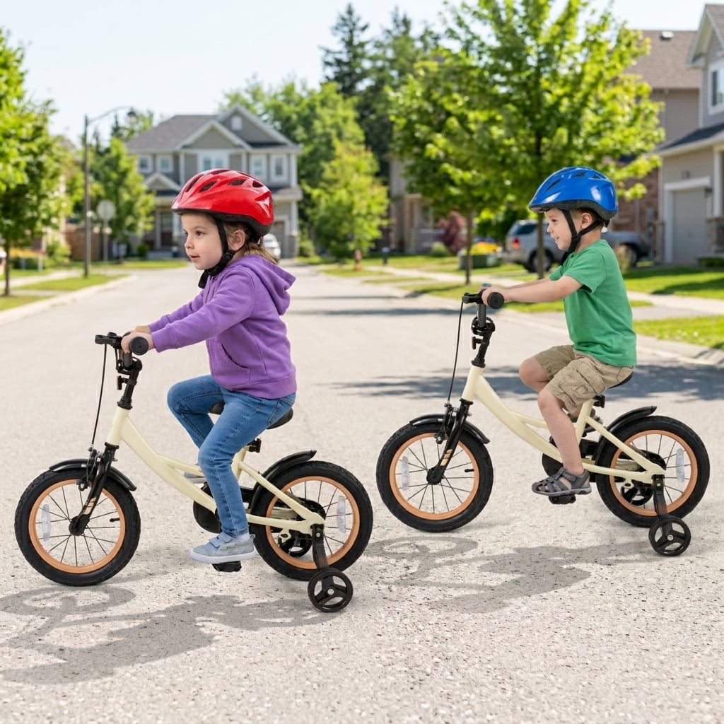 Redsmile Kids Bike 12 Inch with Removable Training Wheels for Boys Girls Ages 3-4, Sport Bicycle with Adjustable Seat, Rubber Wheels, 145 lb Capacity, Coaster Brake Toddler Bicycle, Beige