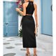 thumbnail image 4 of Crop Top vestido sin mangas elegante asimétrico casual slit Halter Masajeadores de cuello mujeres dos piezas trajes para viajes calle negro S, 4 of 6