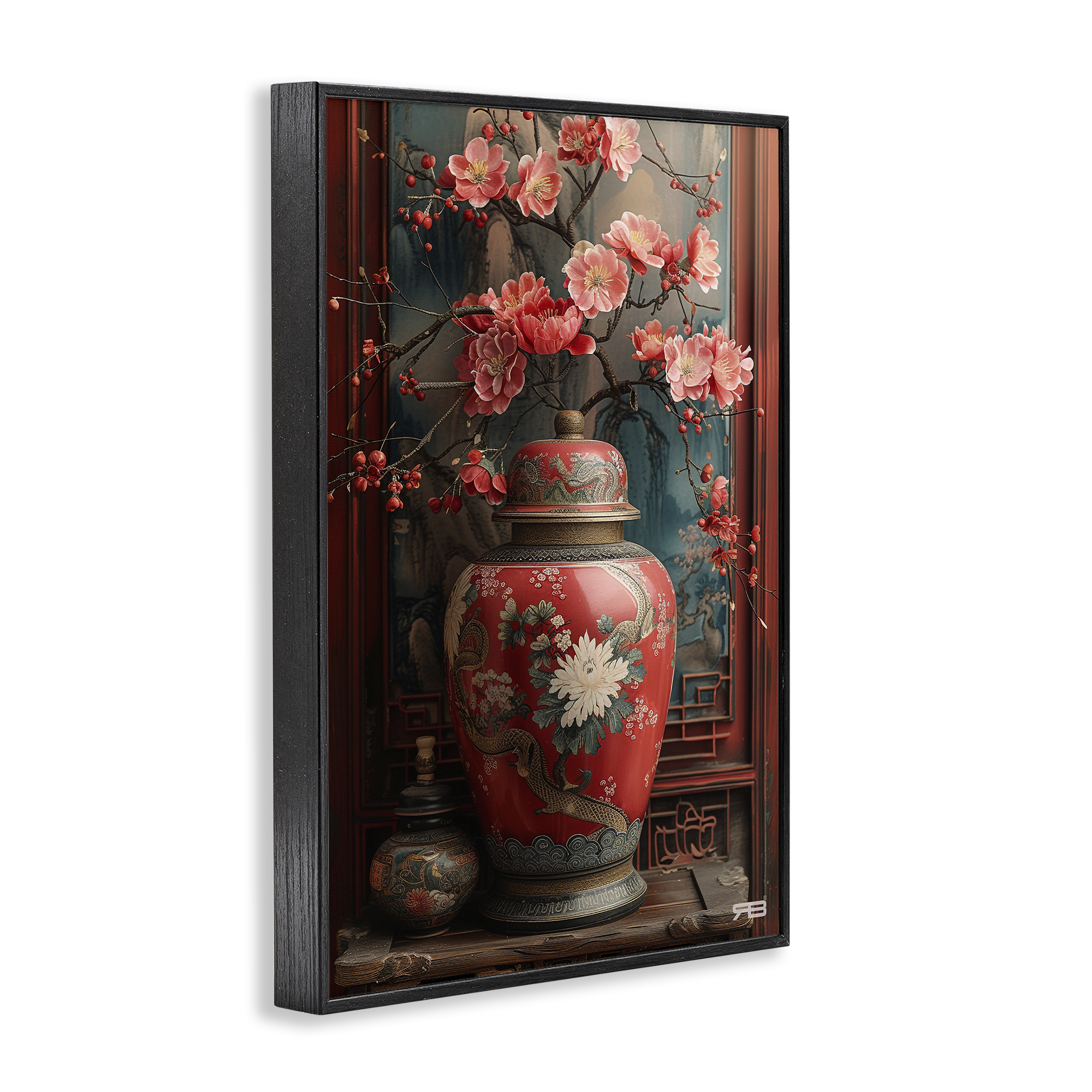 Stupell Industries Traditional Asian Vase Botanical & Floral Painting Black Framed Art Print Wall Art, 20 x 30