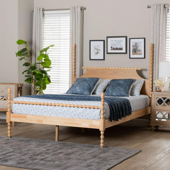 Baxton Studio Bobbin Mid-Century Platform Bed, King, Natural Brown