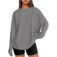 thumbnail image 2 of Htigea Womens Oversized T Shirts Crewneck Long Sleeve Tops Casual Loose Fall Pullover Solid Color Basic Tee Gray XL, 2 of 9