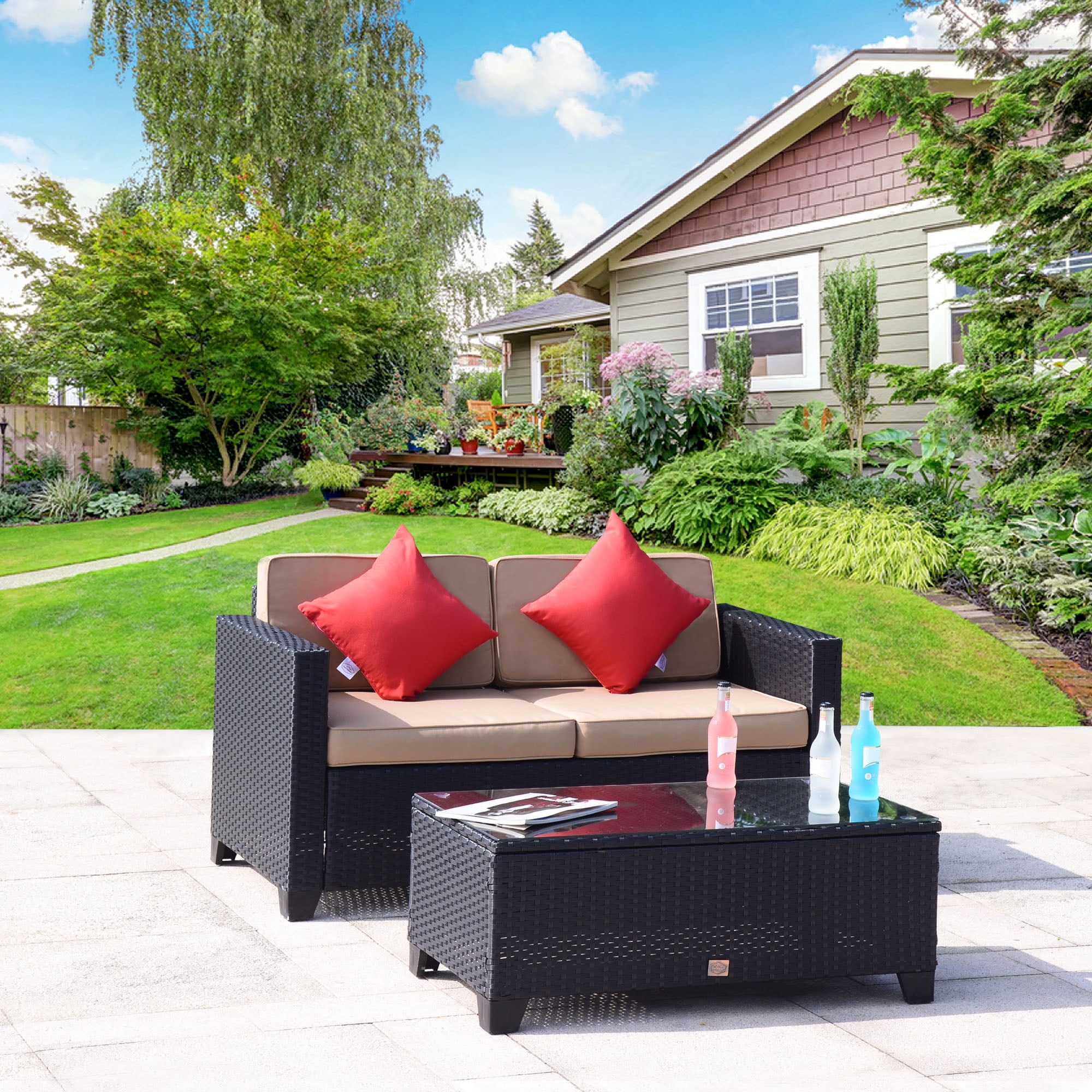 Cloud Mountain 2 PC Rattan Love Seat Furniture Sofa Bistro Set Outdoor Wicker Patio Garden... by Cloud Mountain
