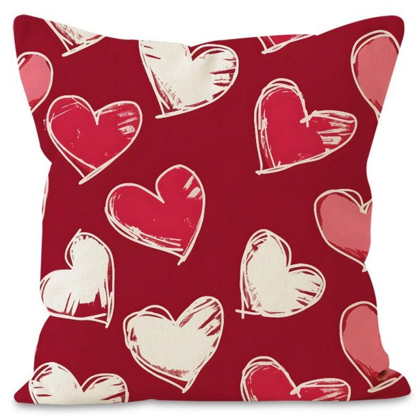 TUWABEII Regalos de San Valentín Funda de almohada con estampado de amor multicolor para fiestas navideñas Decoración de sofá Funda de almohada Funda de cojín de lino Regalos para mujeres
