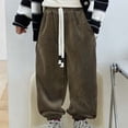 thumbnail image 2 of IFNWSV Boys Sweatpants Double Sided Fleece Lined Thermal Tapered Leg Drawstring Elastic Waist Winter Long Pants Brown 5-6 Years, 2 of 3