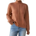 thumbnail image 2 of Female Sweaters Fall Long Sleeve Ribbed Knit Pullover Loose Mock Neck Light-Weight Casual Sweater Coffee M, 2 of 8