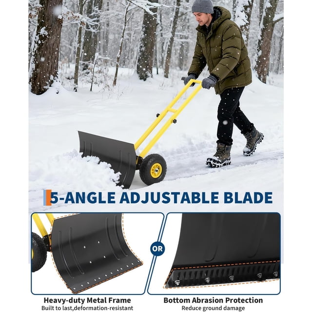 Royalbelle Pelle à Neige Jaune et Noire 29x16 Pouces avec Roues, Lame en Acier
