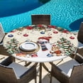 thumbnail image 6 of Christmas Round Tablecloth, Fitted Table Cover with Elastic for 36"-44" Round Tables, Snowman Xmas Tree Poinsettia Flowers Balls Squirrel Table Cloth Outdoor Dinning Party Waterproof Tablecloths, 6 of 7